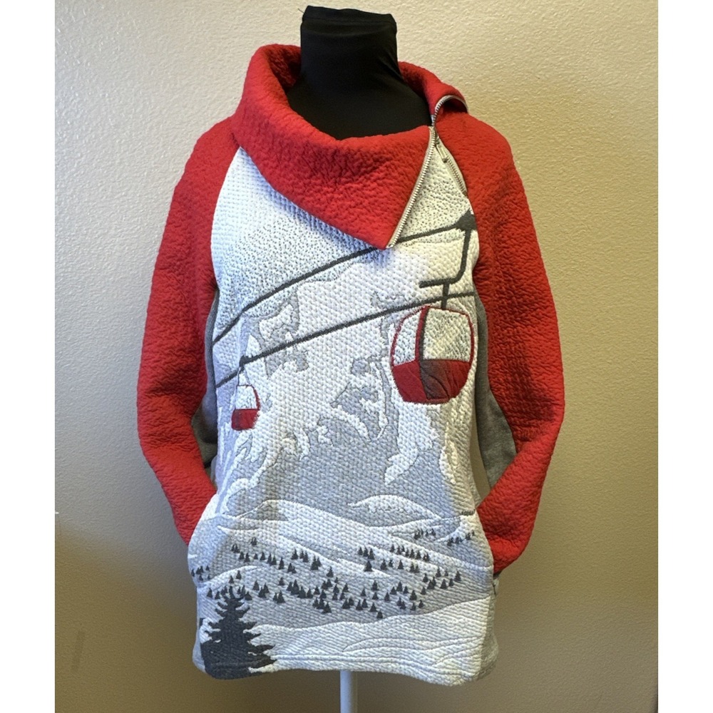 RARE TONIA DeBELLIS Small Gondola Ski Mountain Alps Sweater Tunic Top Apres Ski